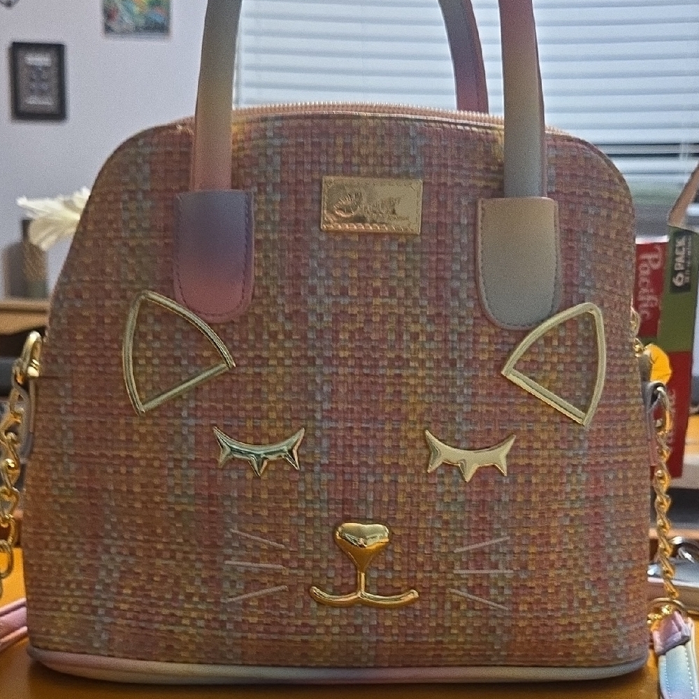 Betsey Johnson Pink and Gold Cat Satchel